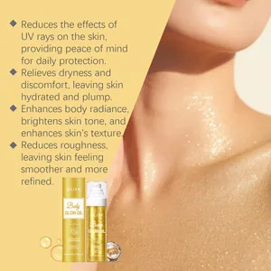 Detailed view of EELHOE Body Glow Oil showing shimmering effect and hydration on skin texture