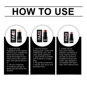 Instructional guide for Zephoco makeup sticks featuring highlighter, bronzer and cream blush