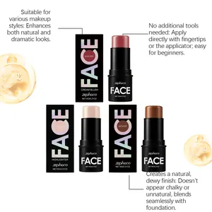 Detailed view of Zephoco face sticks including blush, highlighter, and bronzer