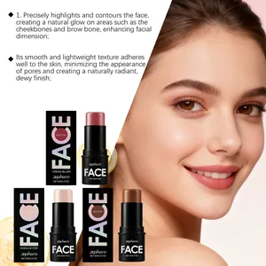 Detailed view of Zephoco makeup sticks showing cream blush and highlighter on skin