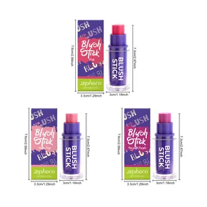 Detailed dimensions of Zephoco blush sticks in pink, nude pink and magenta purple