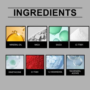 Detalle de primer plano de los ingredientes del rubor con texturas macro y nombres.