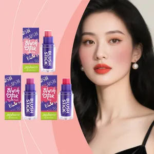 Creamy moisturizing blush stick set with natural shades and model application visual