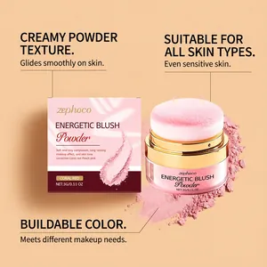 Close-up of zephoco energetic blush powder with creamy texture for all skin types