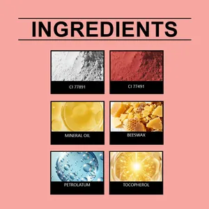 Infographic showing key cosmetic ingredients like beeswax and tocopherol for blush