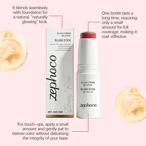 Zephoco matte blush stick in Dusty Rose shade showcasing creamy texture and packaging details