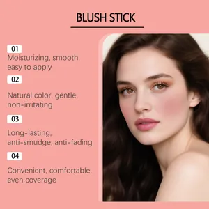 Close-up of model face highlighting moisturizing and natural color of pink blush stick