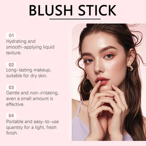 Detail view showing hydrating blush stick benefits with professional makeup model