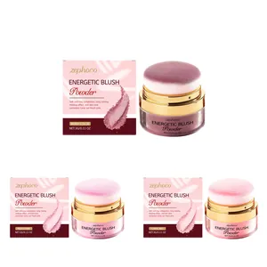 Zephoco Energetic Blush Powder collection in three vibrant shades with built-in puff