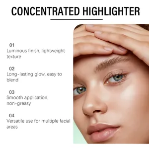 Κοντινό πλάνο υγρού highlighter που δείχνει φωτεινή λάμψη στο πρόσωπο του μοντέλου.