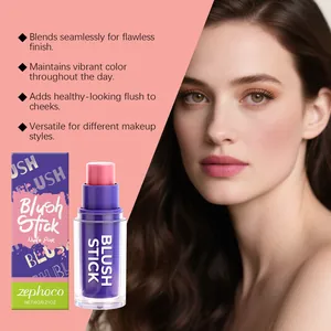 Detailed view of Nude Pink Blush Stick and model showing the natural flush effect
