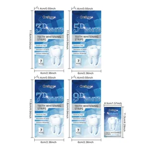 Detailed dimensions showing multiple series of whitening strips with metric units.