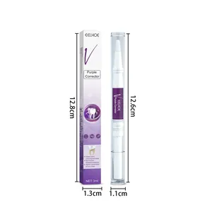 Detail view showing dimensions of EELHOE V34 purple teeth whitening pen and box