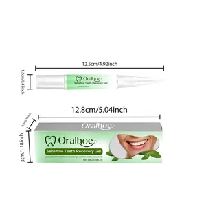 Detail view of Oralhoe teeth recovery gel with dimensions in cm and inch.