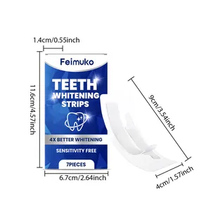 Detailed dimensions of Feimuko teeth whitening strips box and individual treatment strip