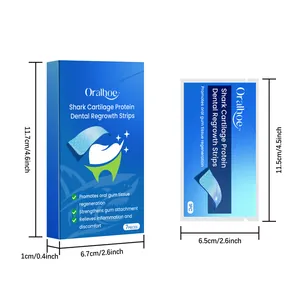 Detailed dimension guide for Oralhoe Shark Cartilage Protein Dental Regrowth Strips box and pack