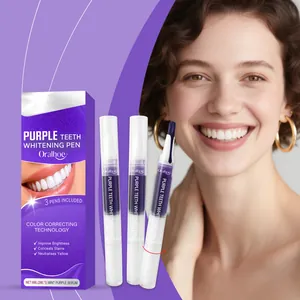 Detailed view of Oralhoe purple teeth whitening pen kit including three serum pens