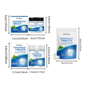 Tableau des tailles pour divers emballages de comprimés de dentifrice à la menthe Oralhoe