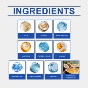 Ingredient list for teeth whitening strips including coconut oil and hydrogen peroxide.