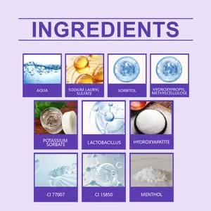 Detailed list of natural ingredients for purple teeth cleaning and brightening pen
