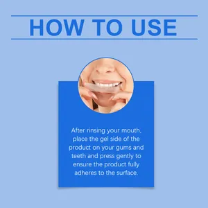 Step-by-step instruction guide for applying portable teeth whitening gel strips.
