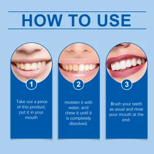 Guide d'utilisation étape par étape des tablettes de dentifrice blanchissant à la menthe.