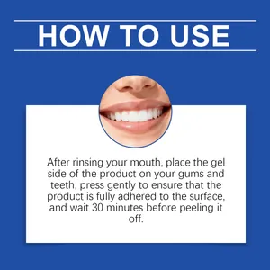 Instruction guide for applying teeth whitening strips with step-by-step details.