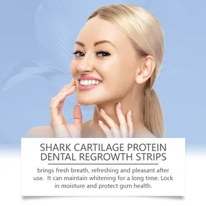 Detailed view of shark cartilage protein dental strips for whitening and fresh breath.