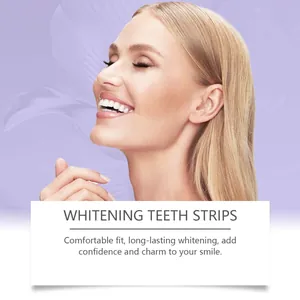 Close-up of a smiling woman showing bright white teeth from using professional whitening strips