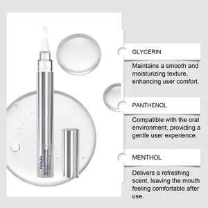 Detail showing ingredients like glycerin and menthol for Feimuko teeth whitening pen.