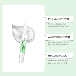 Detailed view of Oralhoe sensitive teeth recovery gel showing mint leaf and aloe vera extracts