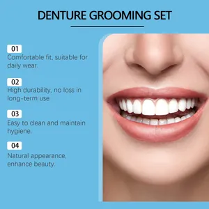 Close-up of a beautiful white smile showcasing the features of this dental grooming set
