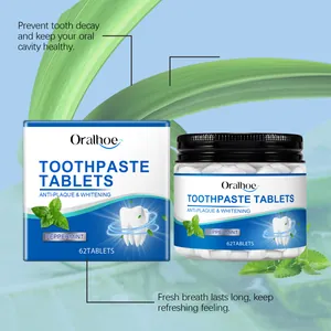 Tablettes de dentifrice à la menthe Oralhoe pour blanchiment et soin anti-plaque, 62 unités.