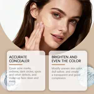 Primer plano de modelo aplicando crema BB correctora para iluminar el tono de piel