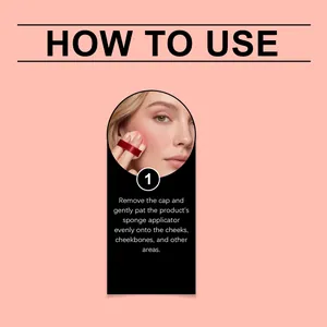 Detailed step-by-step tutorial on applying matte blush using a sponge applicator for cheeks.