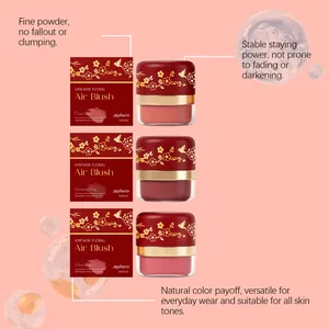 Detail showing vintage red jars of zephoco matte air blush in multiple shades.