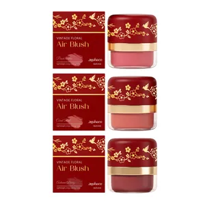 Zephoco vintage red matte blush jars and packaging in three elegant floral shades