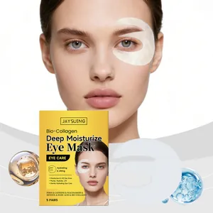 Λεπτομερής προβολή της μάσκας ματιών Bio-Collagen και εφαρμογή σε μοντέλο για ενυδάτωση