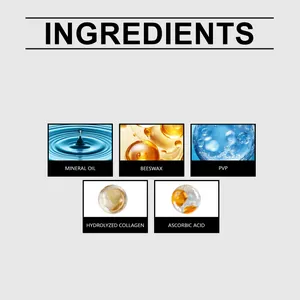 Detalle de los ingredientes de la mascarilla ocular: colágeno, aceite mineral y vitamina C.