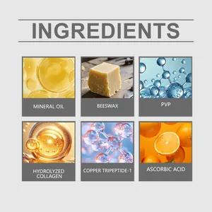 Ingredientes detallados de la máscara de ojos de colágeno con cera de abeja y vitamina C.