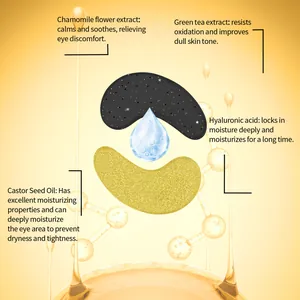 Detalle de ingredientes de mascarilla de ojos con extracto de manzanilla y ácido.