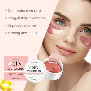 Detail view of 5-in-1 collagen eye patches with ingredients and model usage