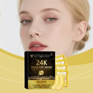 Macro view of EELHOE 24K gold eye mask packaging and soothing hydrogel patches