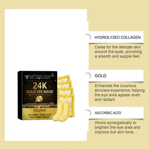 Detail view of EELHOE 24K gold eye mask ingredients like collagen and ascorbic acid
