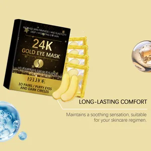 Detailed view of 24K gold eye mask packaging for reducing puffy eyes and dark circles