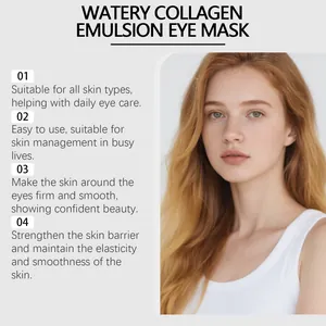 Mujer con piel clara usando mascarilla de ojos de colágeno acuoso para el cuidado