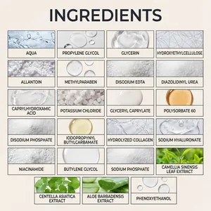 Lista detallada de ingredientes para mascarillas de colágeno con Niacinamida y Áloe Vera puro