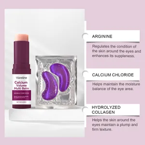 Set aus Viareline Kollagen-Augenbalsam und Patches mit Wirkstoffen und Vorteilen.