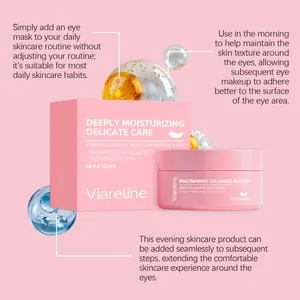 Vista detallada del set de mascarilla para ojos Viareline con instrucciones en inglés.