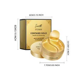 Set de mascarillas para ojos de hidrogel dorado con dimensiones detalladas del producto